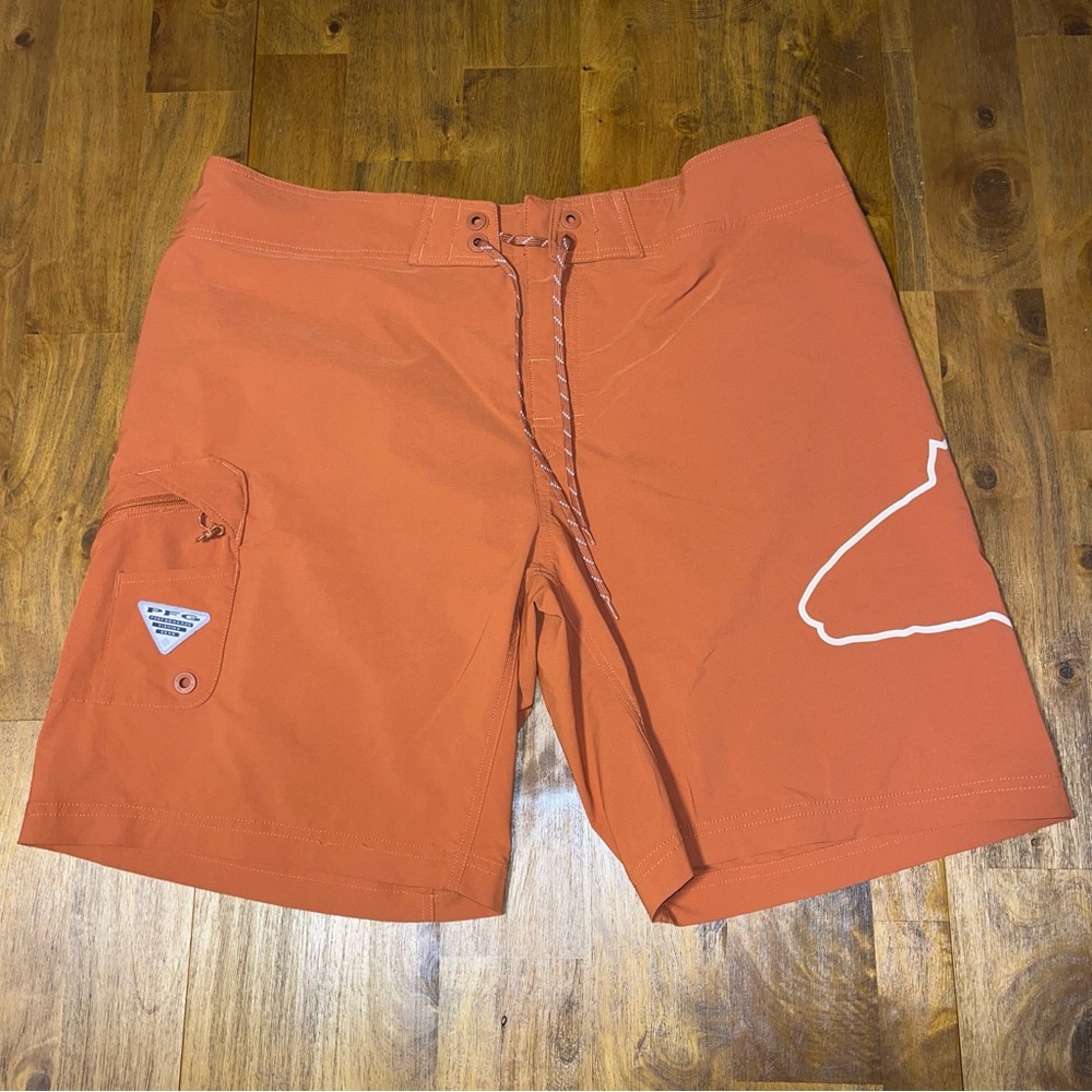 Columbia Mens PFG Burnt Orange Board Shorts Fish Logo Size 40